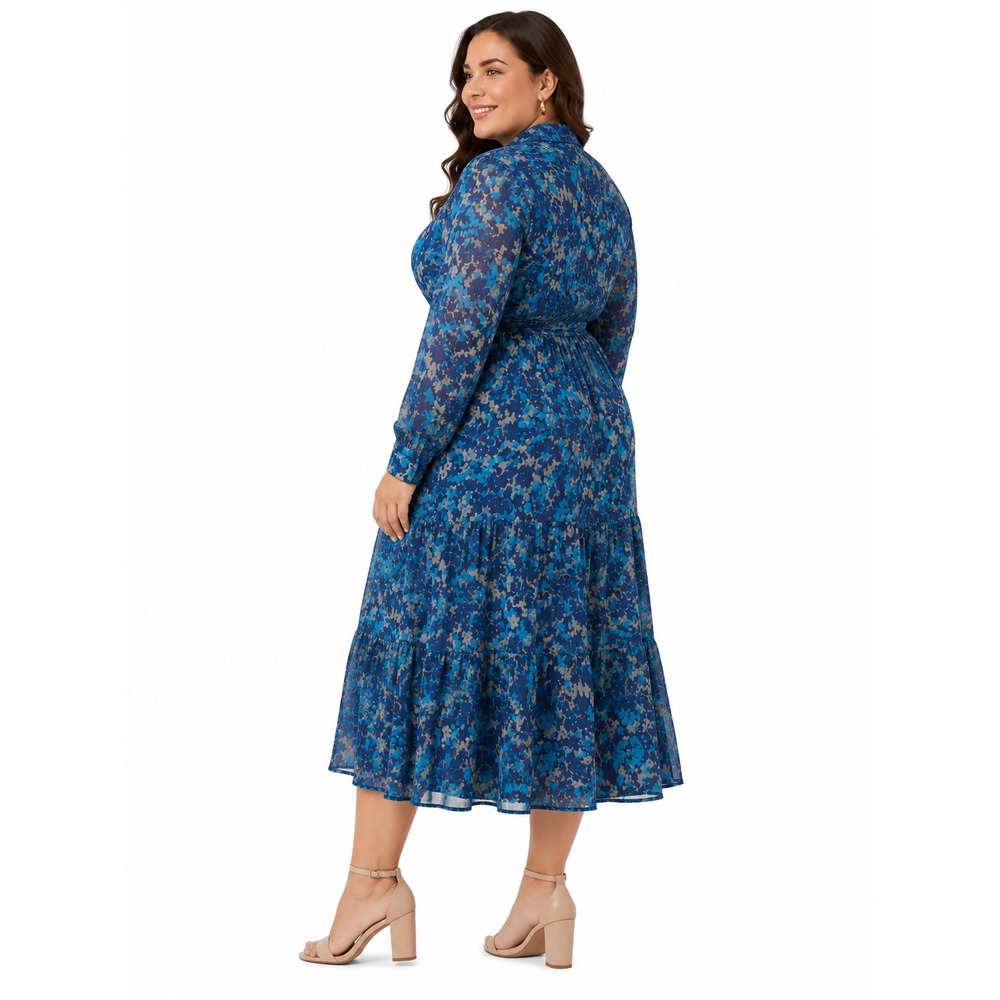 Terra & Sky Womens Shirtdress Size 0X Blue Maxi Floral Tie-Waist Elegant - Picture 11 of 12
